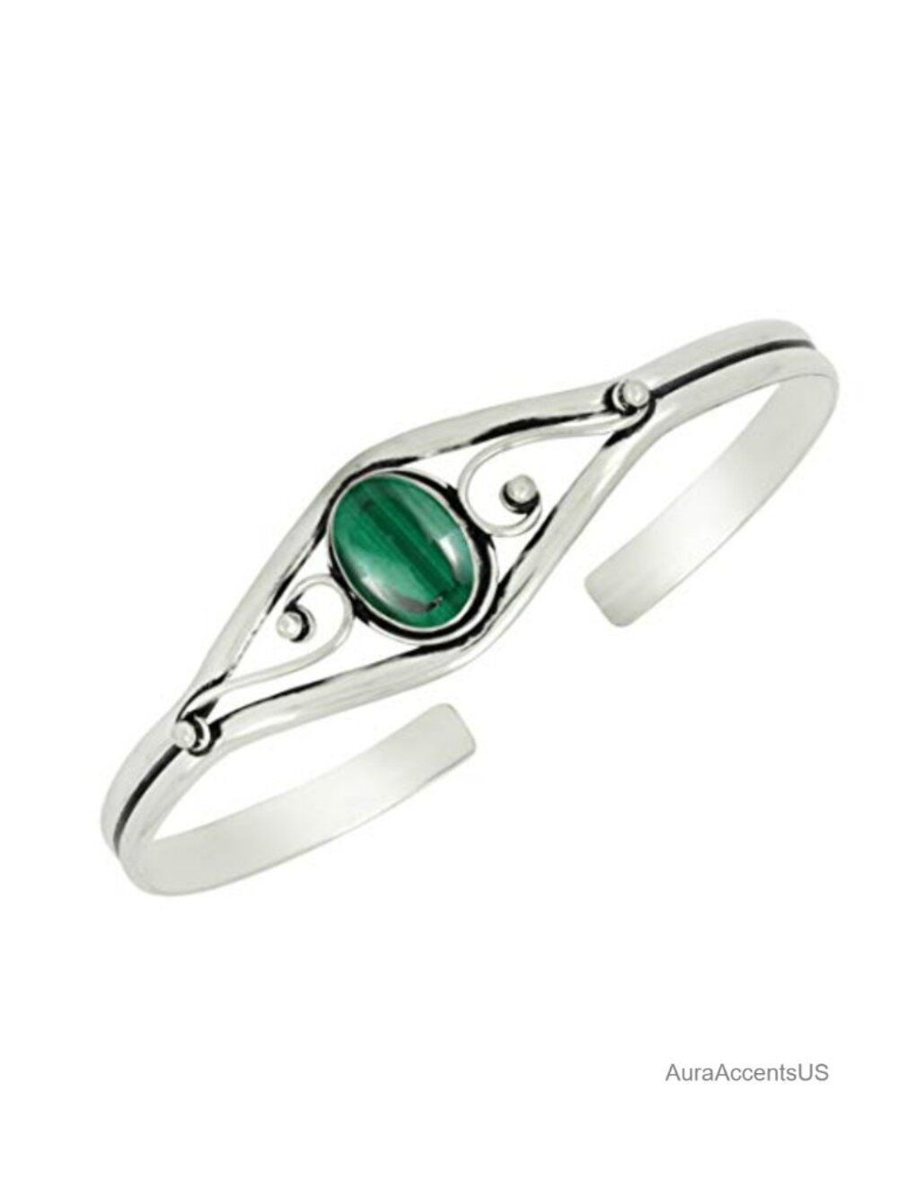 Silver Plated Malachite Cuff Bangle Bracelet for Women